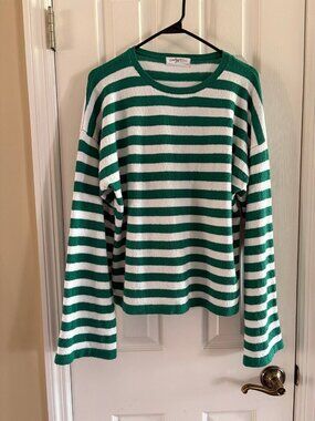 Carly Jean Los Angeles CJLA Striped Sweater White & Green Medium